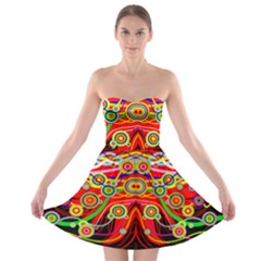 Colorful Artistic Retro Stringy Colorful Design Strapless Bra Top Dress by flipstylezfashionsLLC