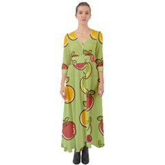 Seamless Pattern Healthy Fruit Button Up Boho Maxi Dress by Nexatart