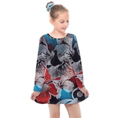 Beautiful Hibiscus Flower Design  Kids  Long Sleeve Dress by flipstylezfashionsLLC