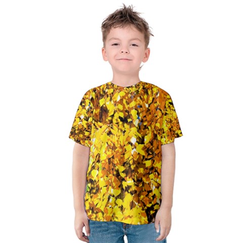 Birch Tree Yellow Leaves Kids  Cotton Tee by FunnyCow