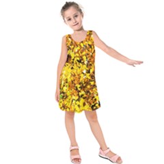 Birch Tree Yellow Leaves Kids  Sleeveless Dress by FunnyCow