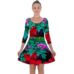 Bleeding Heart Flowers Quarter Sleeve Skater Dress by FunnyCow