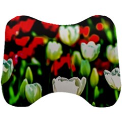 White And Red Sunlit Tulips Head Support Cushion by FunnyCow