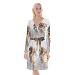 Funny Wet Sparrow Bird Long Sleeve Velvet Front Wrap Dress by FunnyCow