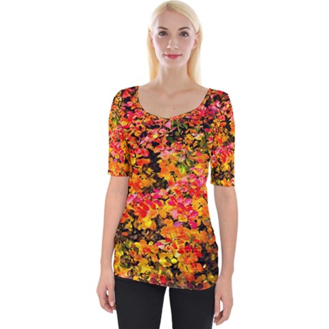 Orange, Yellow Cotoneaster Leaves In Autumn Wide Neckline Tee by FunnyCow