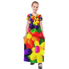 Toy Balloon Flowers Kids  Short Sleeve Maxi Dress by FunnyCow