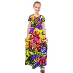 Viola Tricolor Flowers Kids  Short Sleeve Maxi Dress by FunnyCow