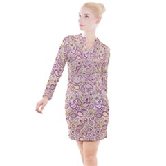 Damascus Image Purple Background Button Long Sleeve Dress by flipstylezfashionsLLC