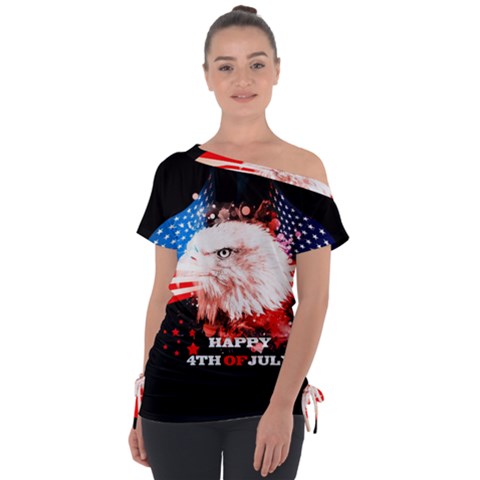 Independence Day, Eagle With Usa Flag Tie-up Tee by FantasyWorld7