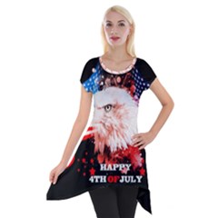 Independence Day, Eagle With Usa Flag Short Sleeve Side Drop Tunic by FantasyWorld7