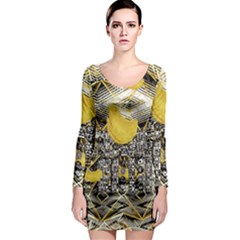 Gold Four Leaf Clover With Abstract Designs Long Sleeve Bodycon Dress by flipstylezfashionsLLC