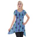 Footprints Cat Black On Batik Pattern Teal Violet Short Sleeve Side Drop Tunic View1