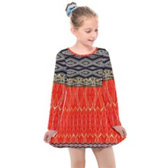 Creative Red And Black Geometric Design  Kids  Long Sleeve Dress by flipstylezfashionsLLC