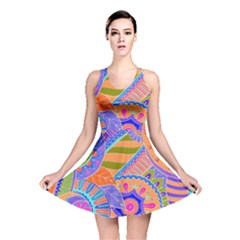 Pop Art Paisley Flowers Ornaments Multicolored 3 Reversible Skater Dress by EDDArt