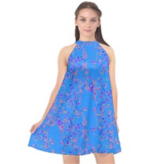 Blue Blossoms Halter Neckline Chiffon Dress  by 1dsignmovesu