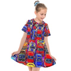 Colorful Toy Racing Cars Kids  Short Sleeve Shirt Dress by FunnyCow