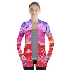 Red Purple Paint                               Women s Open Front Pockets Cardigan by LalyLauraFLM