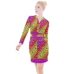 Festive Music Tribute In Rainbows Button Long Sleeve Dress by pepitasart