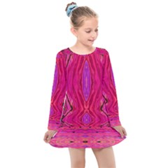 Pink And Purple And Peacock Created By Flipstylez Designs  Kids  Long Sleeve Dress by flipstylezfashionsLLC