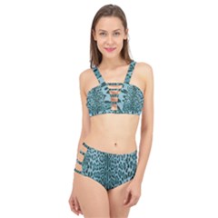 Turquoise Leopard Cage Up Bikini Set by CasaDiModa