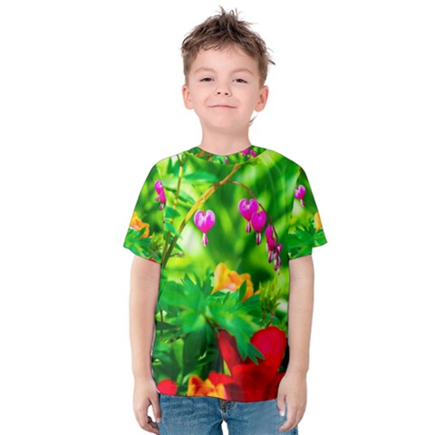 Bleeding Heart Flowers In Spring Kids  Cotton Tee by FunnyCow