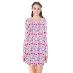 Hearts Butterflies Pink 1200 Long Sleeve V-neck Flare Dress by snowwhitegirl