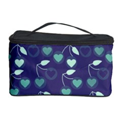 Heart Cherries Blue Cosmetic Storage Case by snowwhitegirl