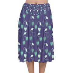 Heart Cherries Blue Velvet Flared Midi Skirt by snowwhitegirl