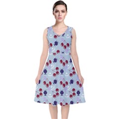 Sky Cherry V-neck Midi Sleeveless Dress  by snowwhitegirl