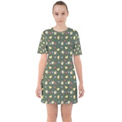 Green Milk Hearts Sixties Short Sleeve Mini Dress by snowwhitegirl