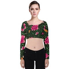 Pink Japan Floral Velvet Crop Top by snowwhitegirl