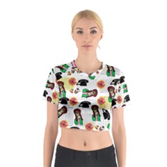 Office Girl Pattern Cotton Crop Top by snowwhitegirl