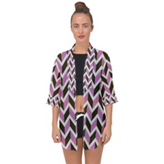 Zigzag Chevron Pattern Pink Brown Open Front Chiffon Kimono by snowwhitegirl