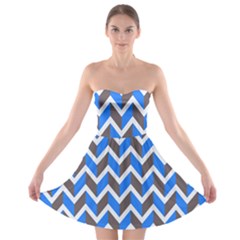 Zigzag Chevron Pattern Blue Grey Strapless Bra Top Dress by snowwhitegirl