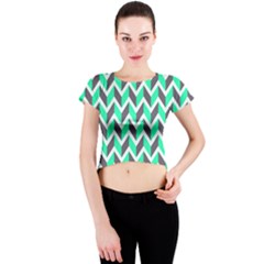 Zigzag Chevron Pattern Green Grey Crew Neck Crop Top by snowwhitegirl