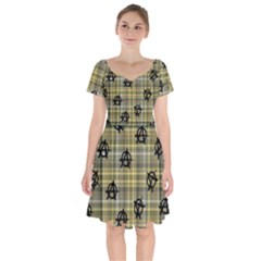 Yellow Plaid Anarchy Short Sleeve Bardot Dress by snowwhitegirl