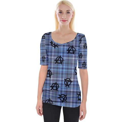 Blue  Plaid Anarchy Wide Neckline Tee by snowwhitegirl