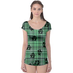 Green  Plaid Anarchy Boyleg Leotard  by snowwhitegirl