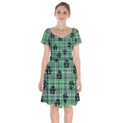 Green  Plaid Anarchy Short Sleeve Bardot Dress by snowwhitegirl