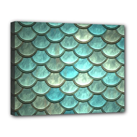 Aqua Mermaid Scale Canvas 14  X 11  by snowwhitegirl