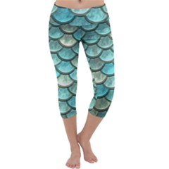 Aqua Mermaid Scale Capri Yoga Leggings by snowwhitegirl