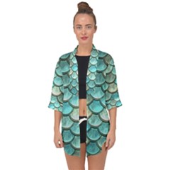 Aqua Mermaid Scale Open Front Chiffon Kimono by snowwhitegirl