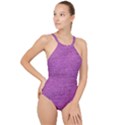 Purple Denim High Neck One Piece Swimsuit View1