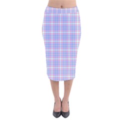 Pink Blue Plaid Velvet Midi Pencil Skirt by snowwhitegirl