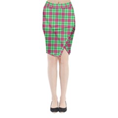 Pink Green Plaid Midi Wrap Pencil Skirt by snowwhitegirl