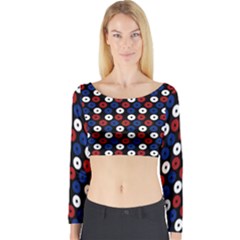 Eye Dots Red Blue Long Sleeve Crop Top by snowwhitegirl