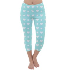 Hearts Dots Blue Capri Winter Leggings  by snowwhitegirl