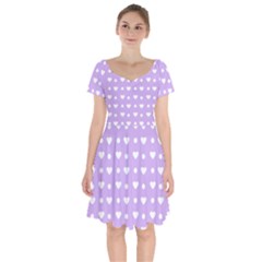 Hearts Dots Purple Short Sleeve Bardot Dress by snowwhitegirl