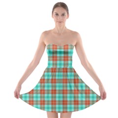 Aqua Orange Plaid Strapless Bra Top Dress by snowwhitegirl