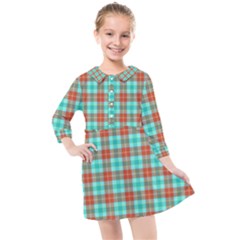 Aqua Orange Plaid Kids  Quarter Sleeve Shirt Dress by snowwhitegirl